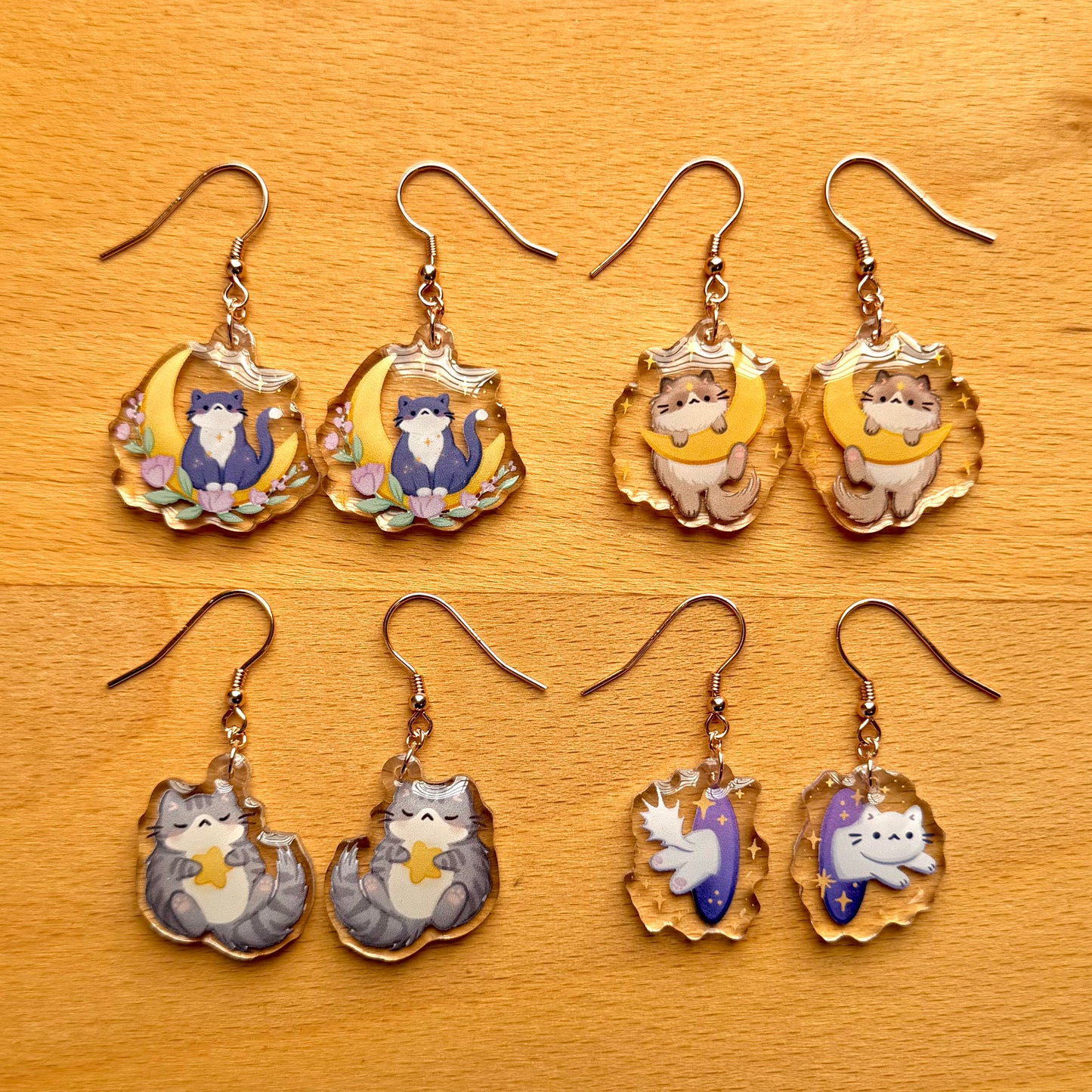 Celestial Cats Acrylic Earrings