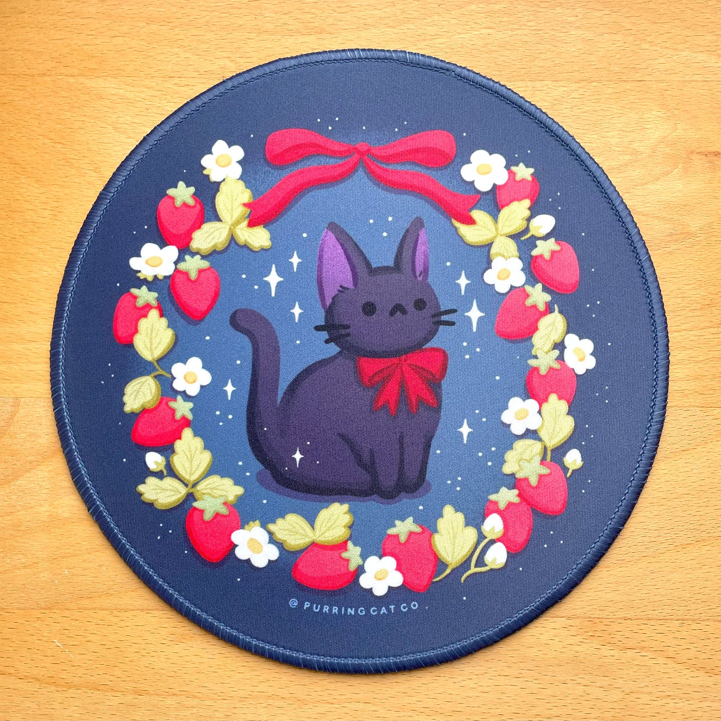 Round Desk Mats - Jiji - Stawberry wreath (Navy)