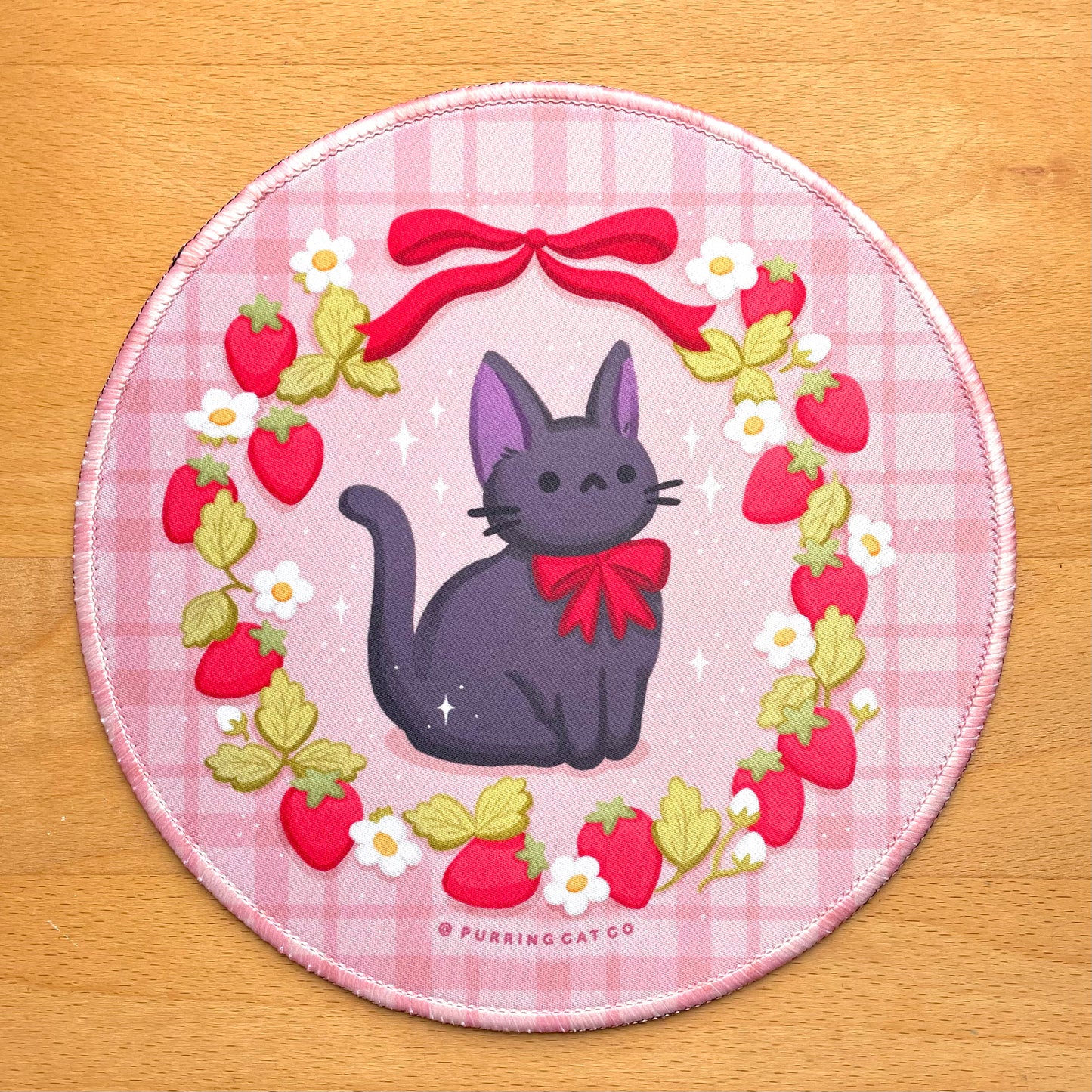 Round Desk Mats - Jiji - Stawberry wreath (Pink)