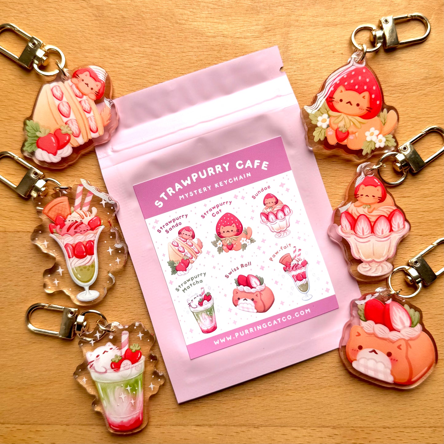 Strawpurry Cafe Acrylic Keychains
