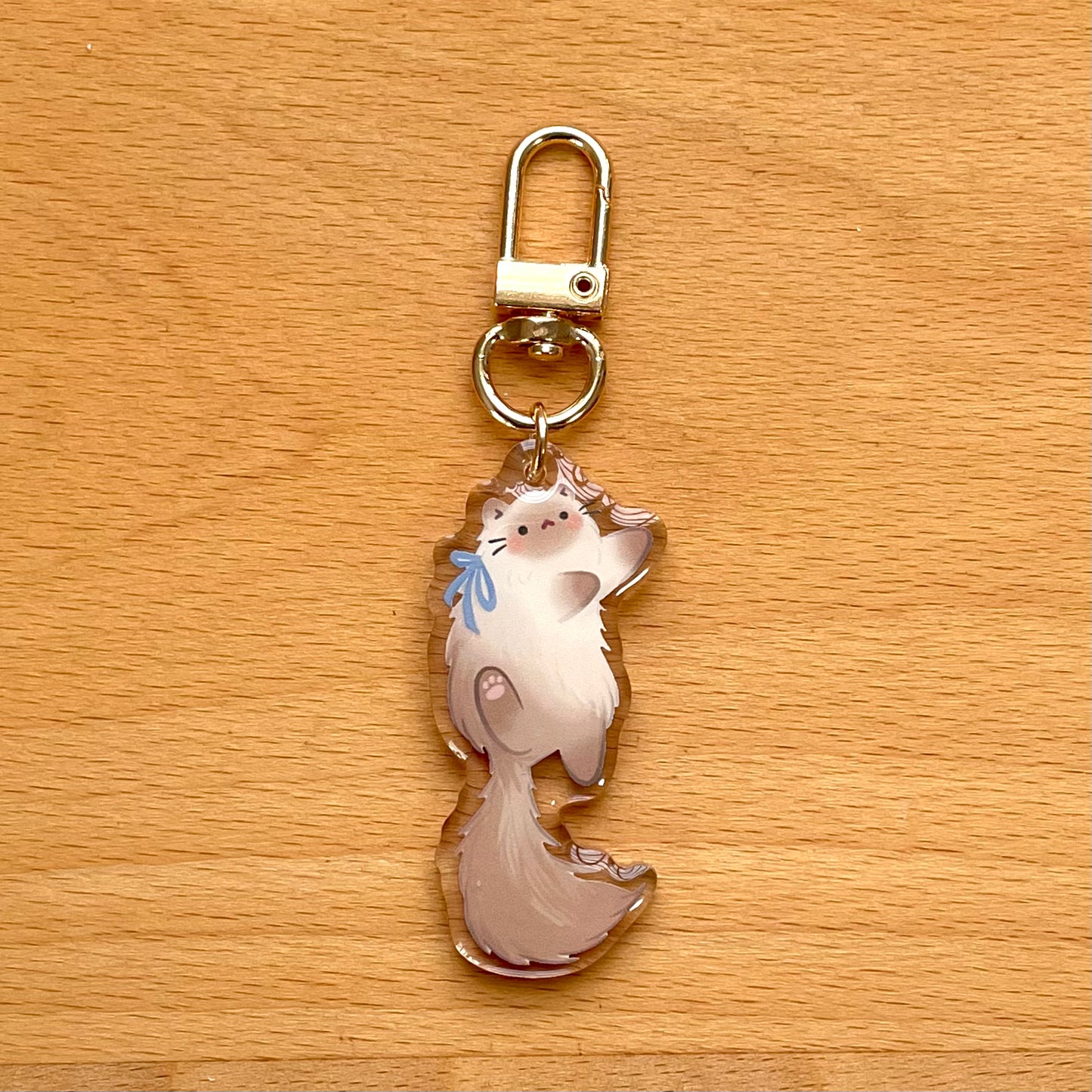 Siamese with Blue Ribbon Keychain