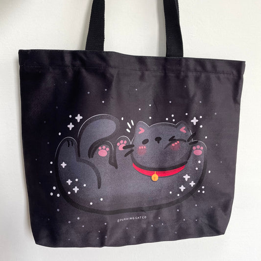 Winking Cat XL Tote Bag (Black)