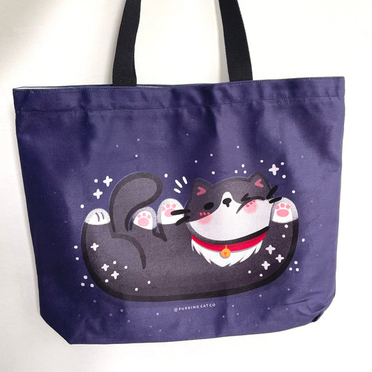 Winking Cat XL Tote Bag (Indigo)