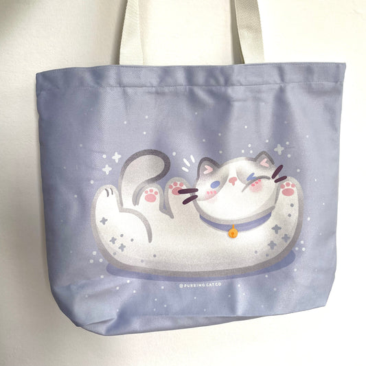 Winking Cat XL Tote Bag (Light Blue)