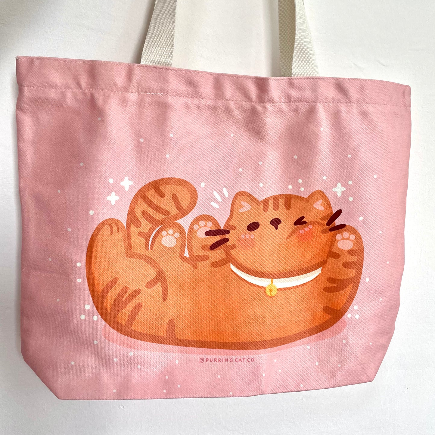 Winking Cat XL Tote Bag (Salmon Pink)