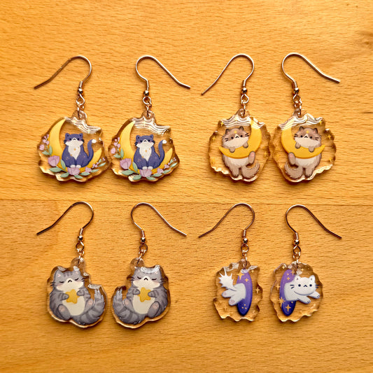 Celestial Cats Acrylic Earrings