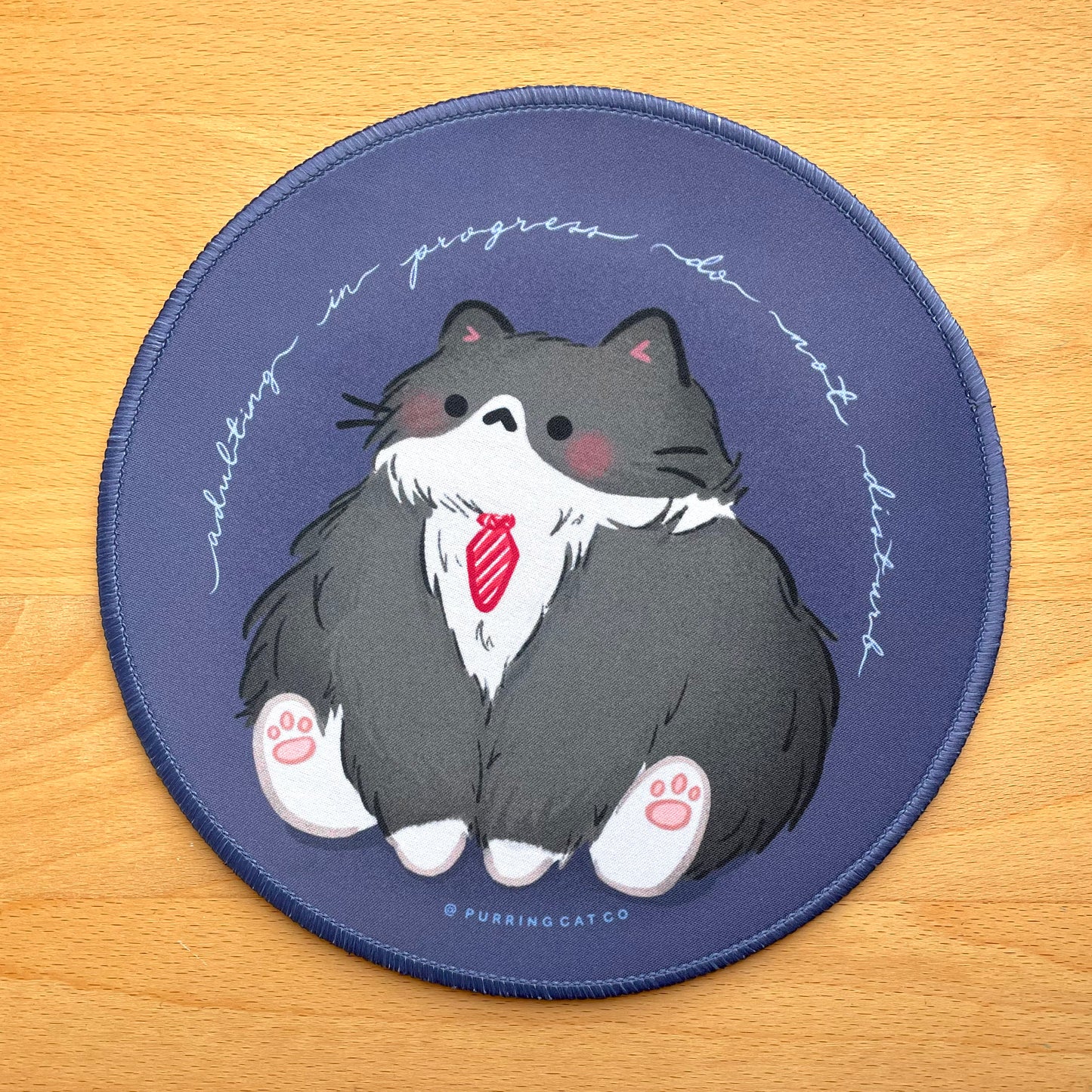 Round Desk Mats - Adulting Cat (Navy)