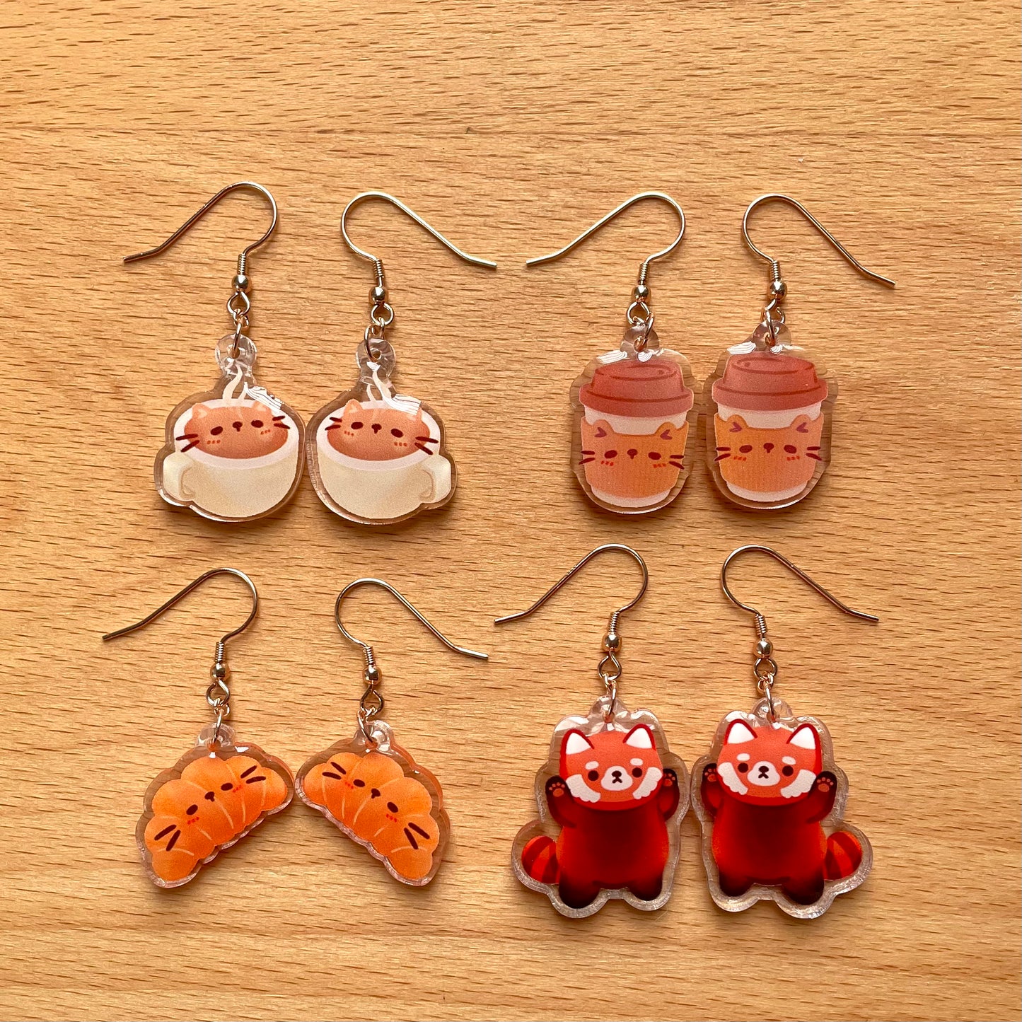 New Acrylic Earrings (Cafe + Red Panda)