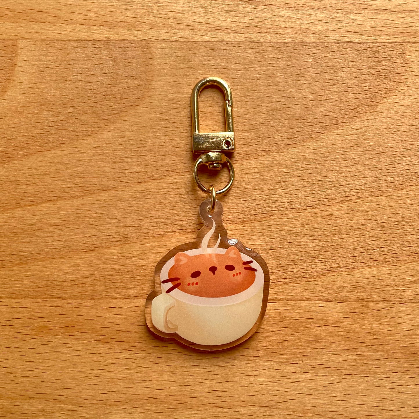 Cat in Coffee Cup Keychain