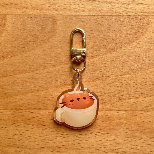 Cat in Coffee Cup Keychain