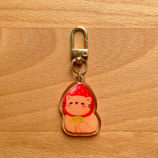 Strawberry Hat Cat Keychain