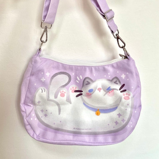 Winking Cat Zipped Sling Bag (Purple-Ragdoll)