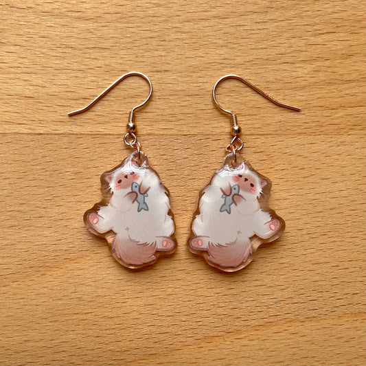 Siamese with Fish Acrylic Earrings