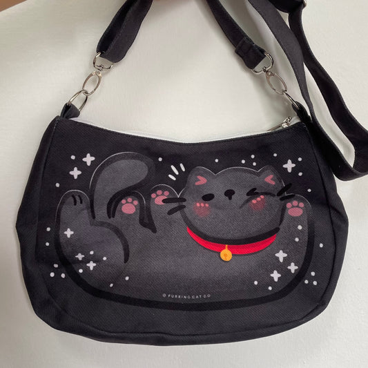 Winking Cat Zipped Sling Bag (Charcoal)