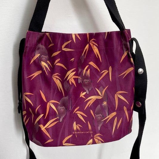 Cat in Bamboo Grove Sling Bag (Plum)