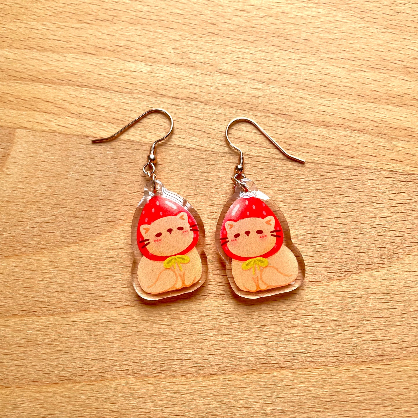 Strawberry Cat Acrylic Earrings