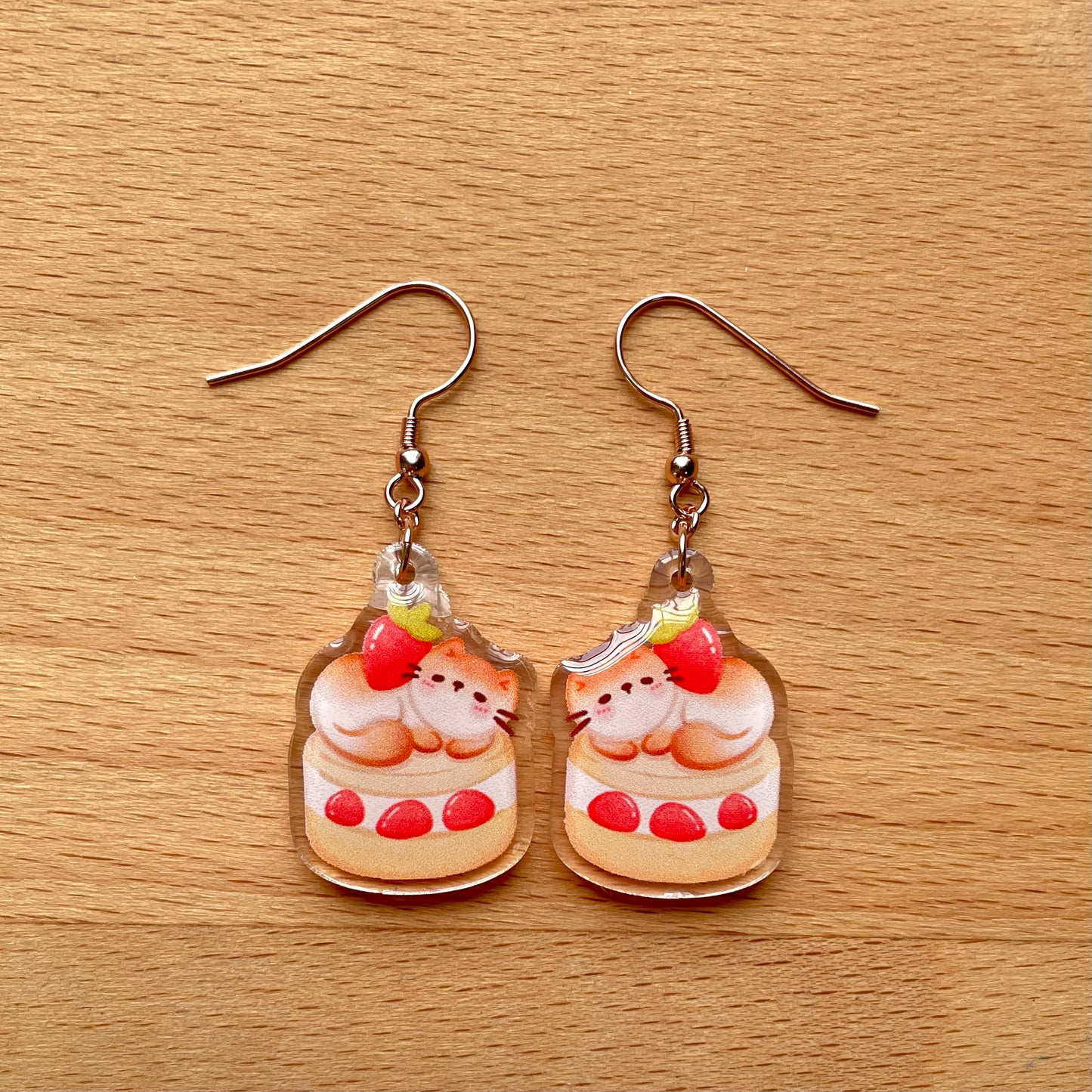 Strawberry Souffle Cake Acrylic Earrings