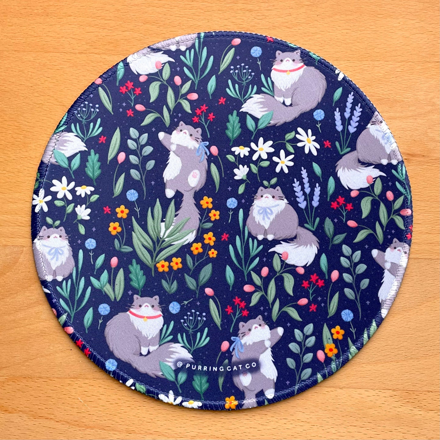 Round Desk Mats - Secret Garden (Navy)