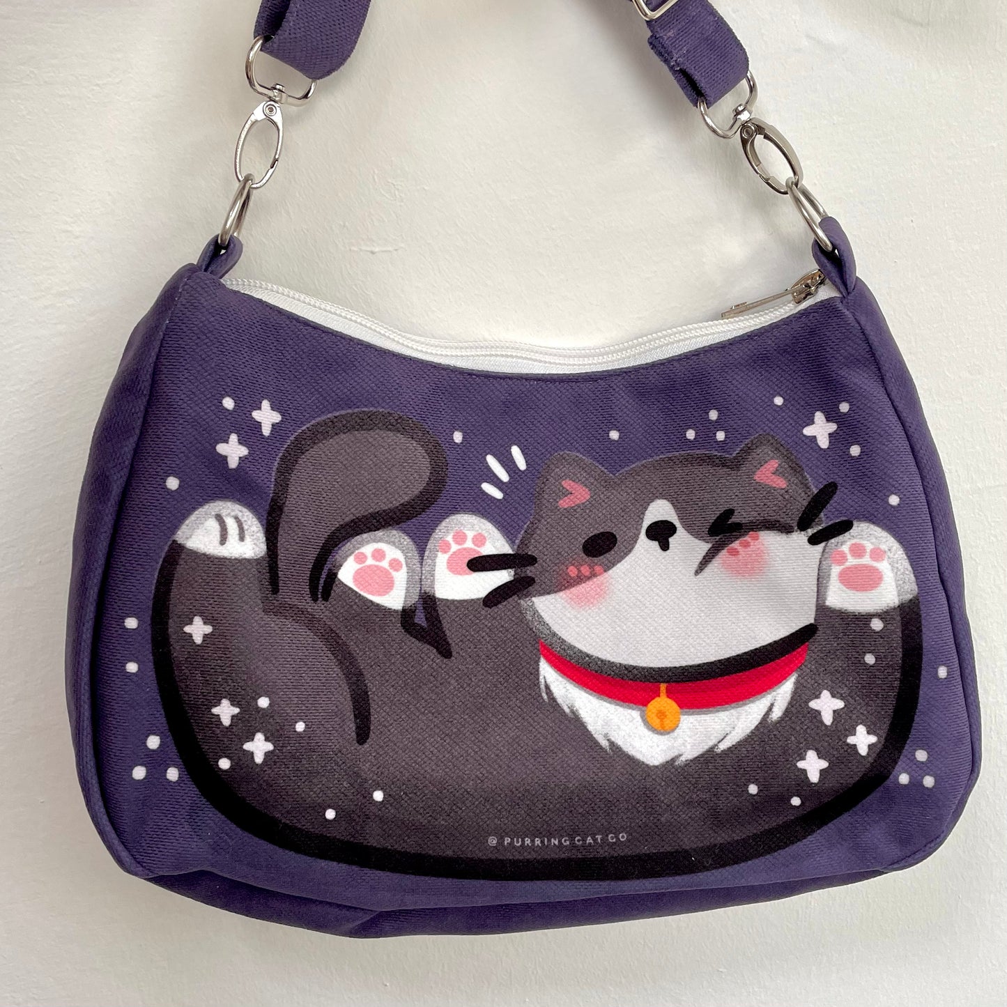 Winking Cat Zipped Sling Bag (Indigo)