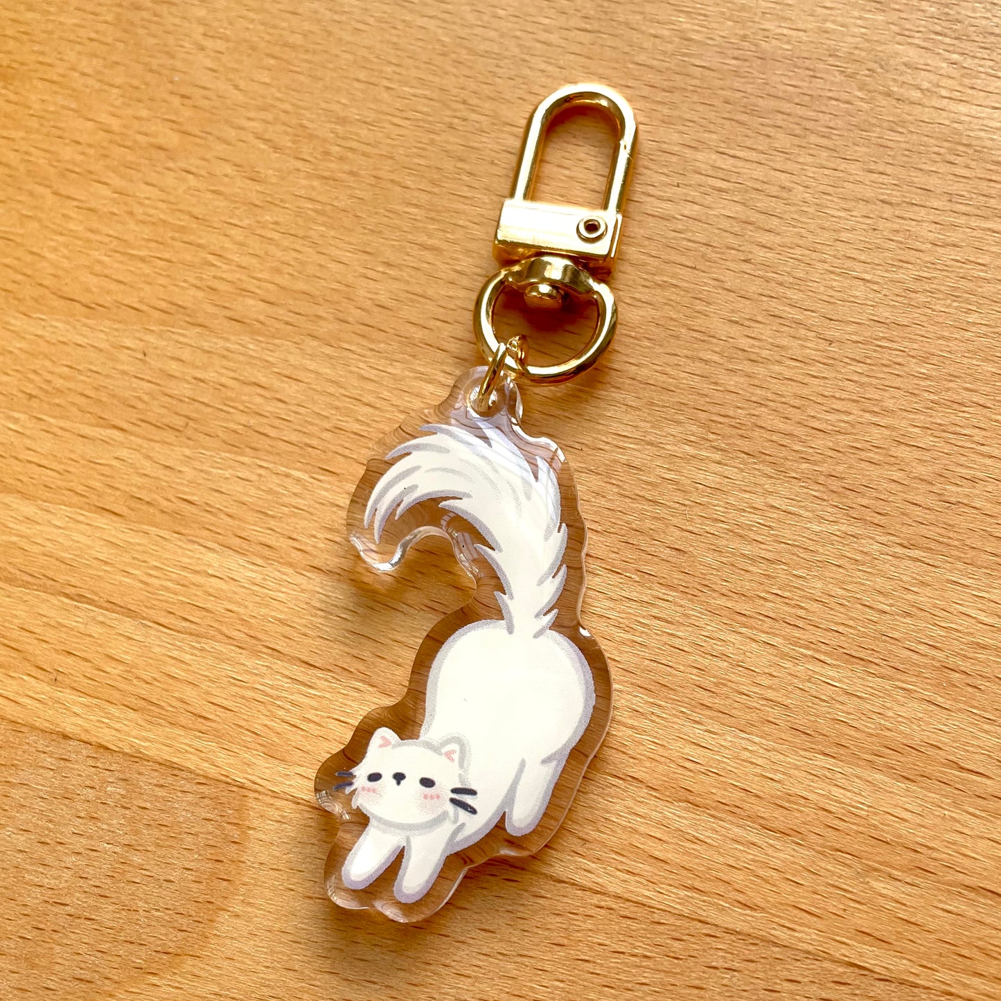 Fluffy White Cat Mini Keychain