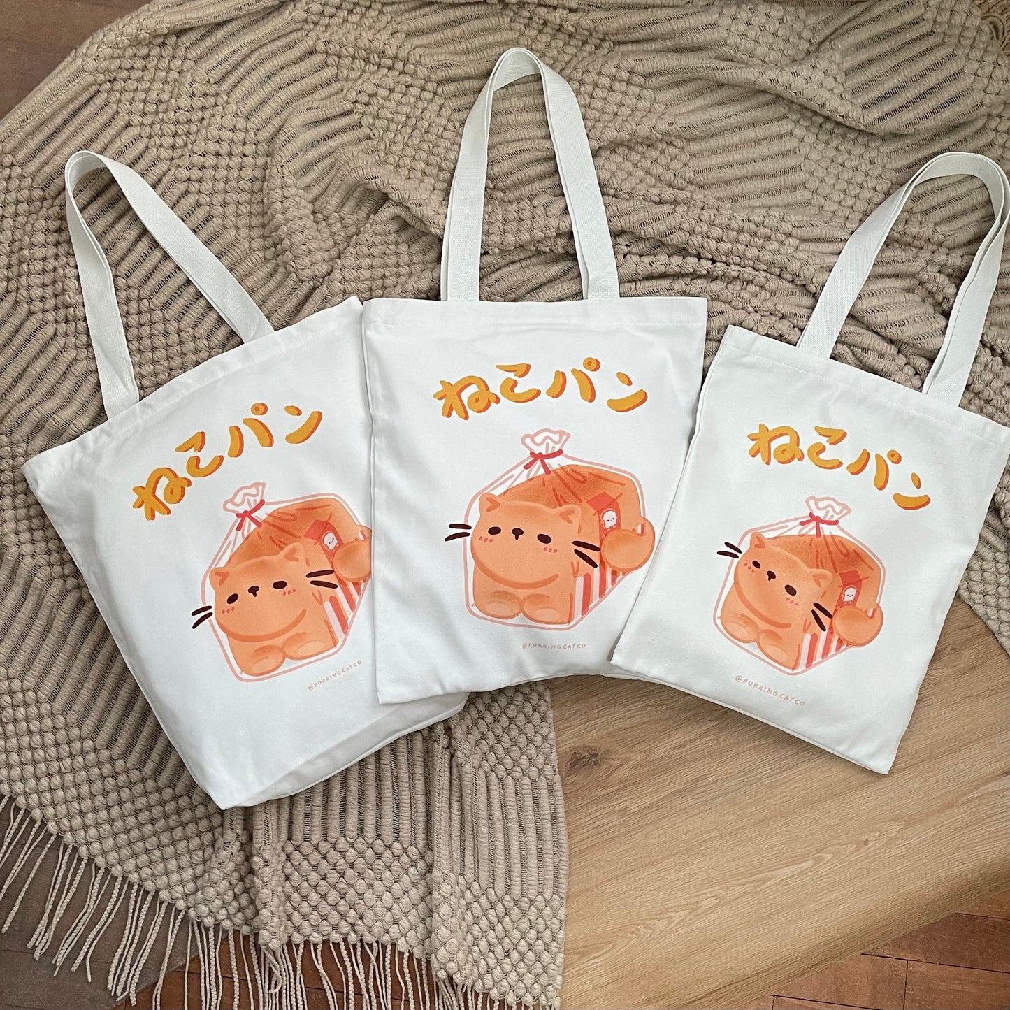 Cat Loaf Tote Bag (White) - Available in M & XL Size