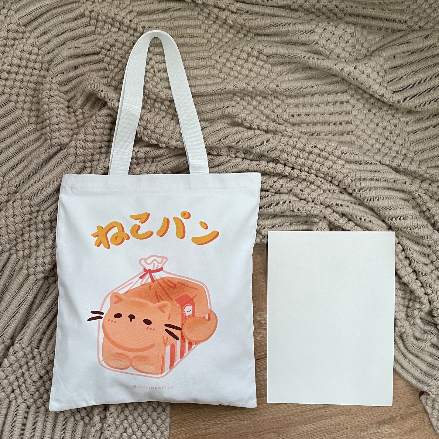 Cat Loaf Tote Bag (White) - Available in M & XL Size