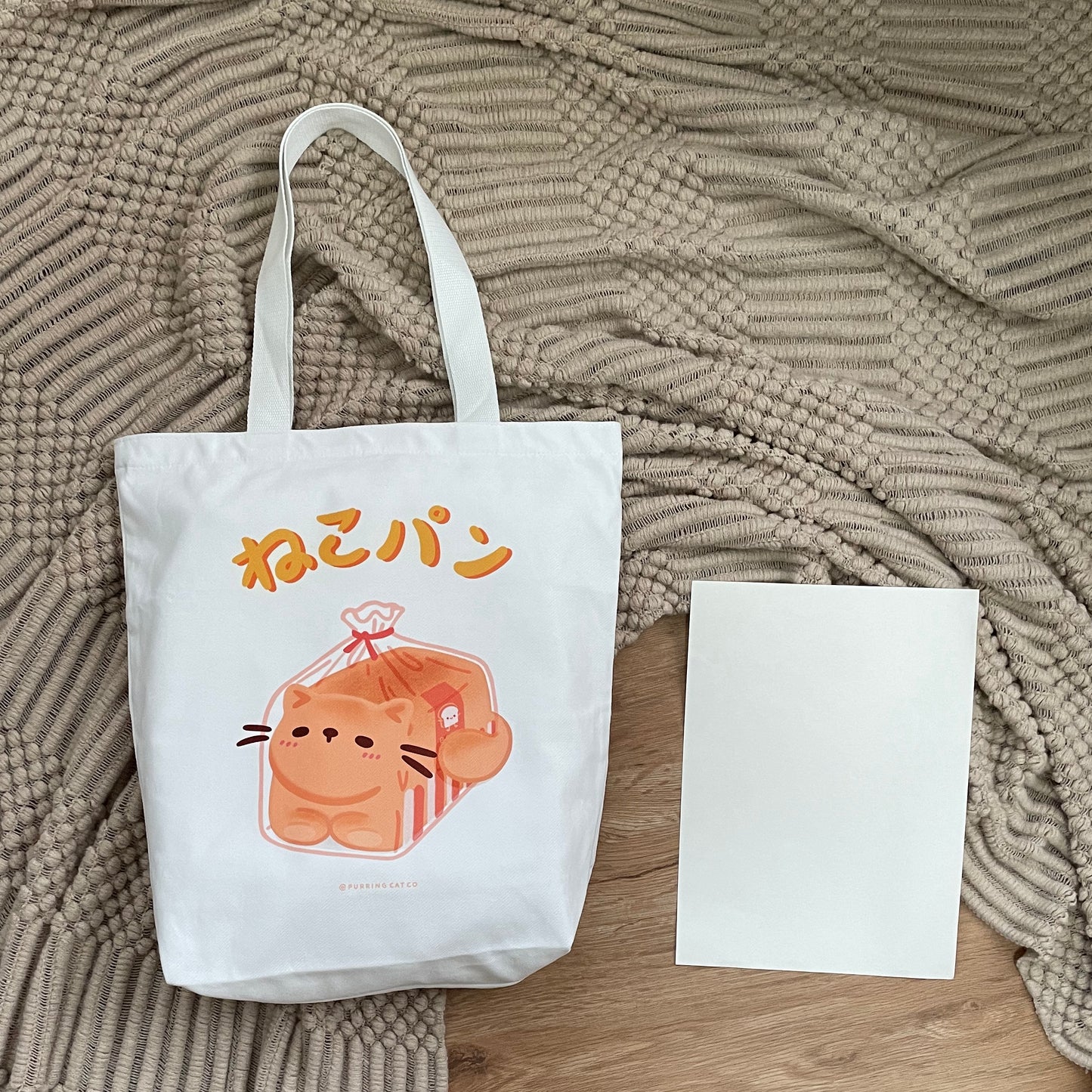 Cat Loaf Tote Bag (White) - Available in M & XL Size